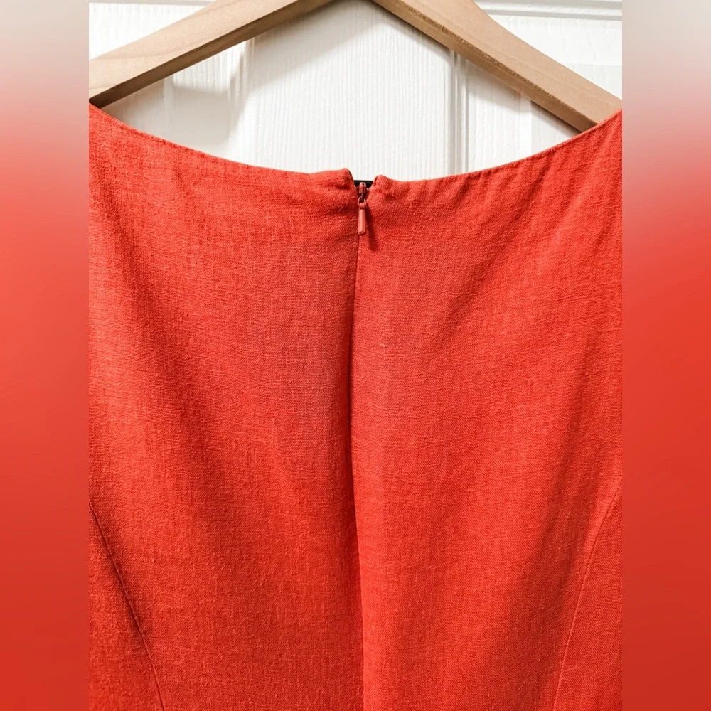 Vintage linen high neck burnt orange shift dress size 6 Lennie New York LNY fall - Picture 7 of 9